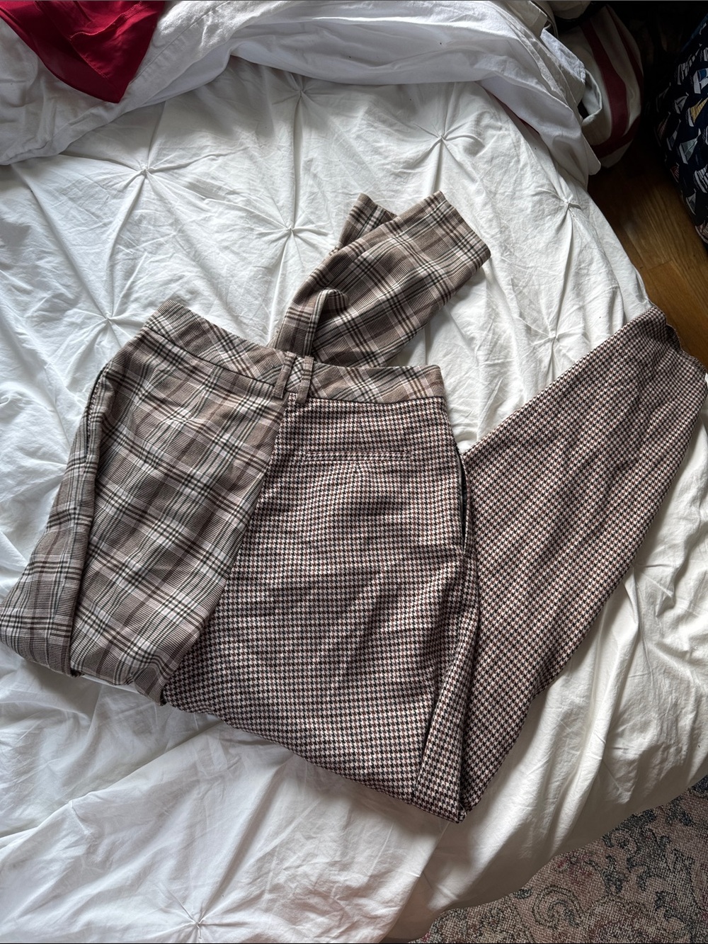 Topshop Brown Plaid & Houndstooth Wide-Leg Trousers - Picture 3 of 3